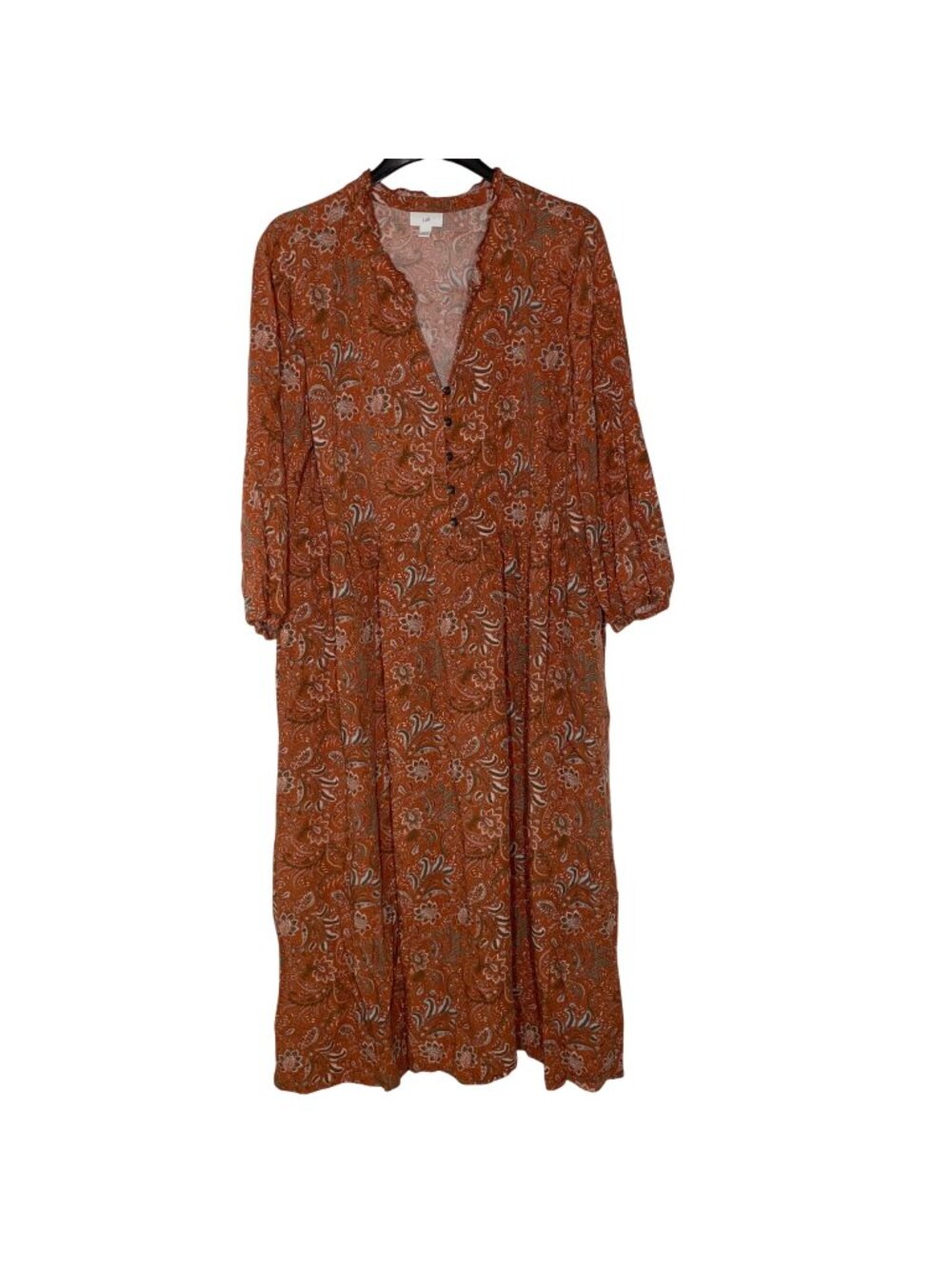 J. Jill Floral Paisley Boho Midi Dress Sz XL Lightweight Pockets Rayon